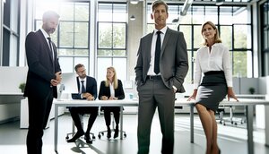 Professionelles Team aus Immobilienexperten bei der Zusammenarbeit in einem modernen Büro