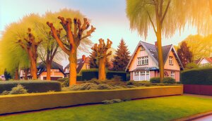 Solides europäisches Wohnhaus in einer gewachsenen deutschen Siedlung mit gepflegtem Garten