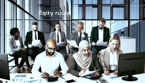 Geschäftsleute im modernen Büro analysieren Finanzdaten und Immobilienbewertungen gemeinsam am Bildschirm