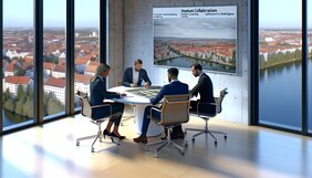 Professionelles Team aus Immobilienfachleuten bei einer gemeinsamen Objektbesprechung in der Metropolregion Nürnberg