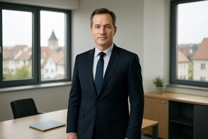 Europäischer Portfoliomanager zeigt in einem deutschen Konferenzraum eine Alterspyramide und Diagramme zum Wohnraumbedarf