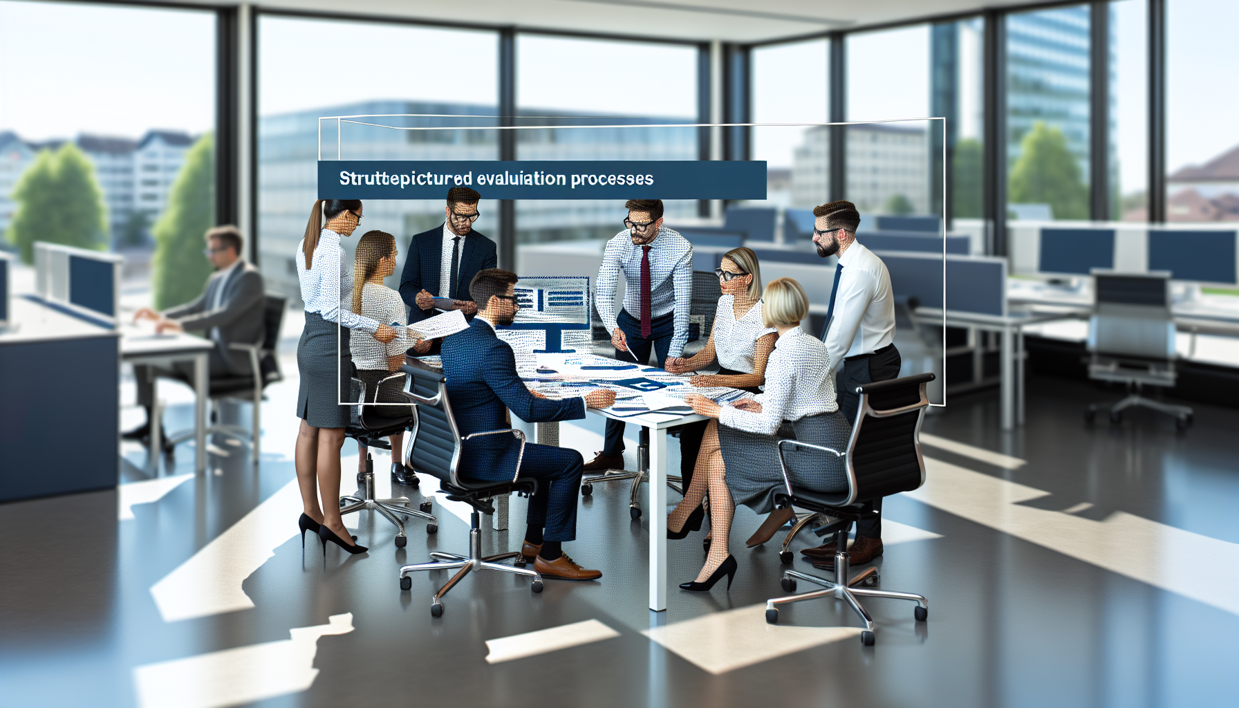 Zwei Fachleute in einem deutschen Bankbüro besprechen gemeinsam Unterlagen zur Immobilienbewertung