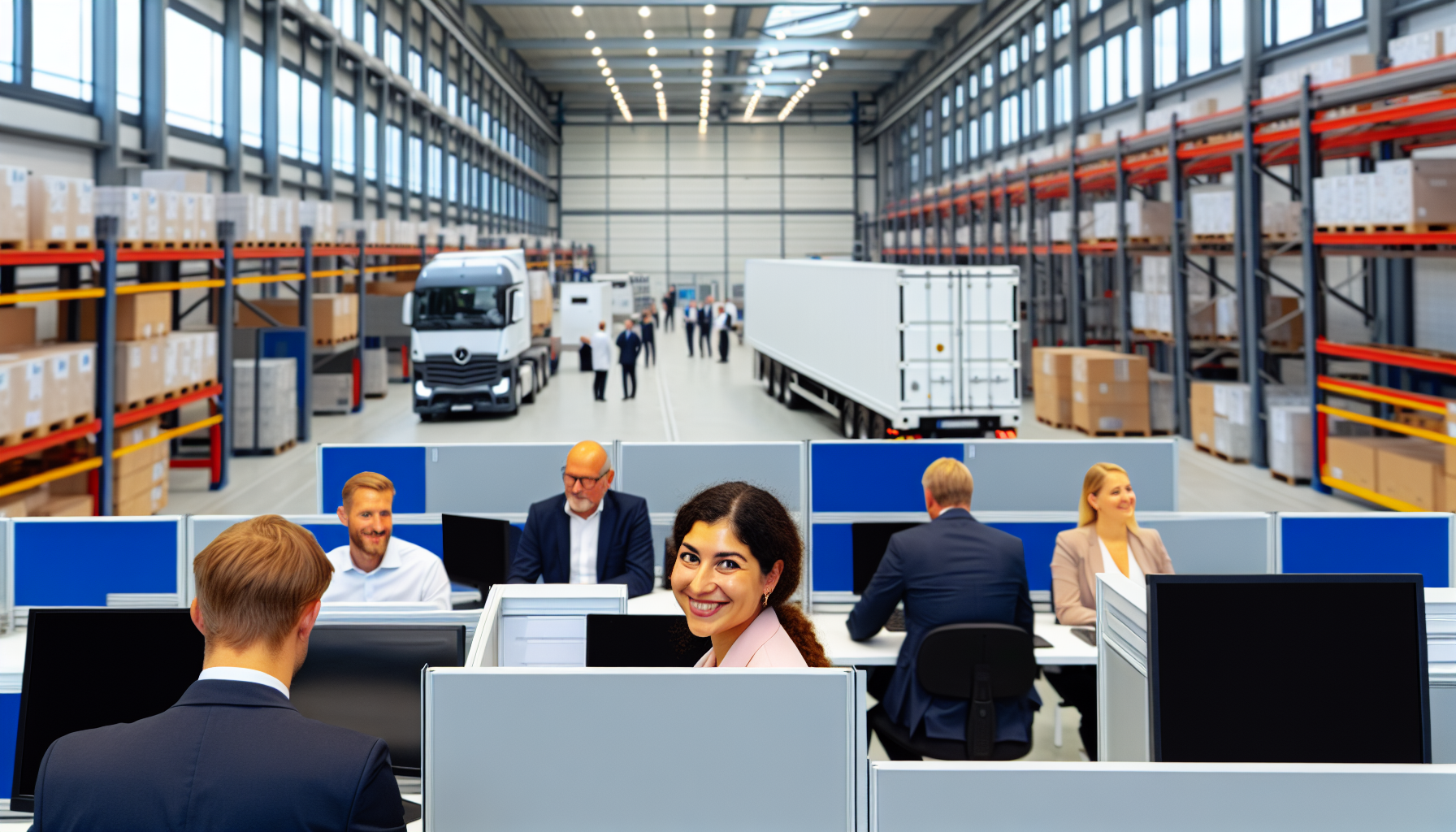 Europäische Modulbau-Produktionshalle mit standardisierten ISO-Wohnmodulen auf Transportgestellen